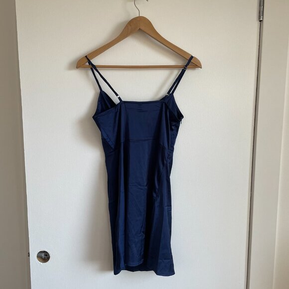 Zaful - Navy Blue Tie Front Satin Cami Dress - Picture 9 of 16